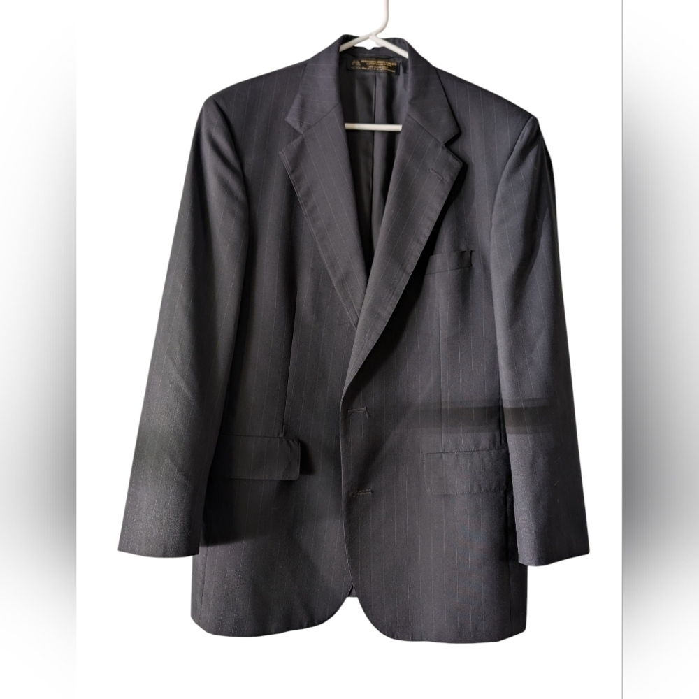 Brooks Brothers Vintage Black Pinstriped Wool Blend Blazer 41R